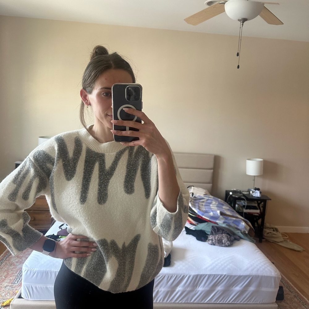 Beginning Boutique Gray and White Sweater